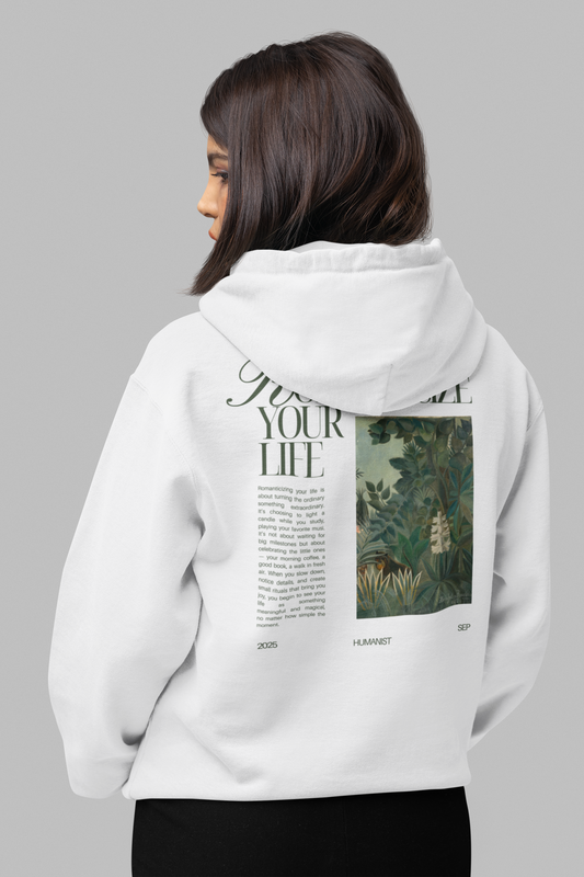 The Humanist โRomanticize Your Lifeโ Oversized Hoodie โ White