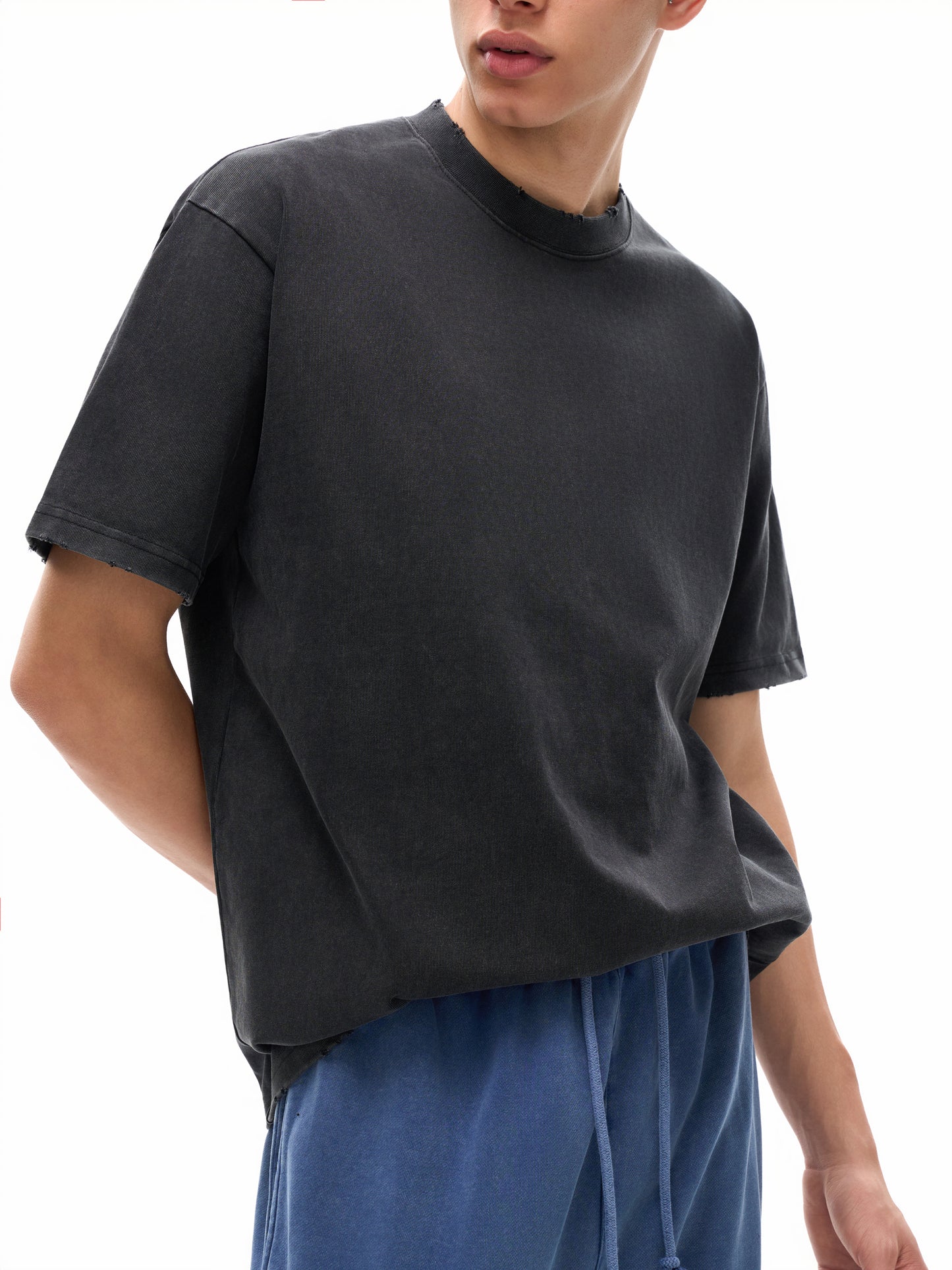 Humanist Heavyweight Vintage Washed Frayed T-Shirt – Washed Black